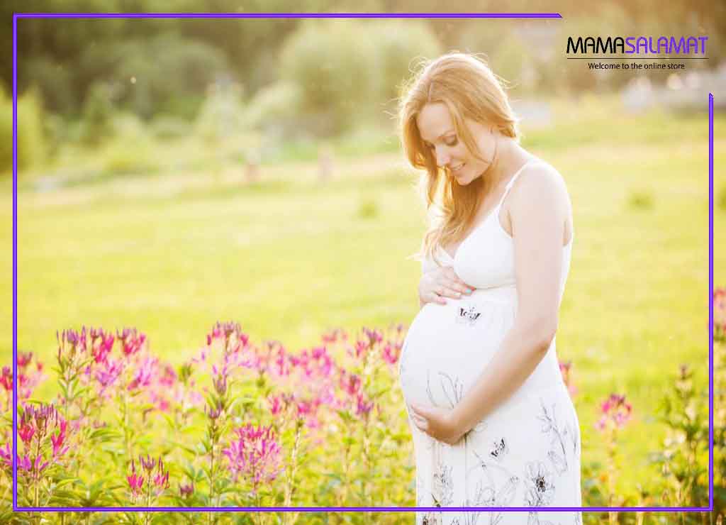 تغییرات هورمونی در دوران بارداری تصویر خانم باردار در باغ گل