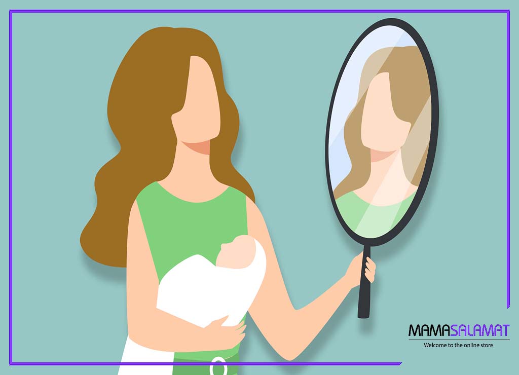 ریزش مو پس از زایمان تصویر نقاشی مادر و نوزاد شیرخوار در آینه 
