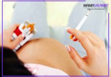 مصرف دخانیات در بارداری خانم باردار و پاکت سیگار